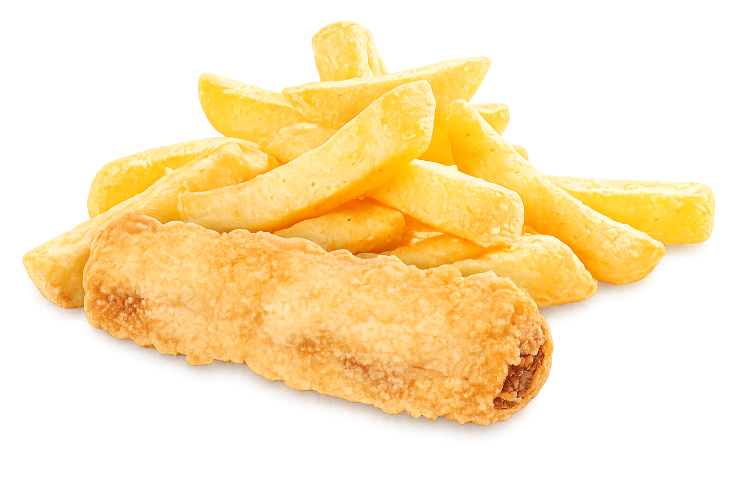 battered sausage and chips